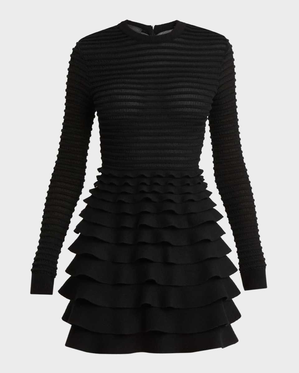Long-Sleeve Ruffle Mini Sweater Dress